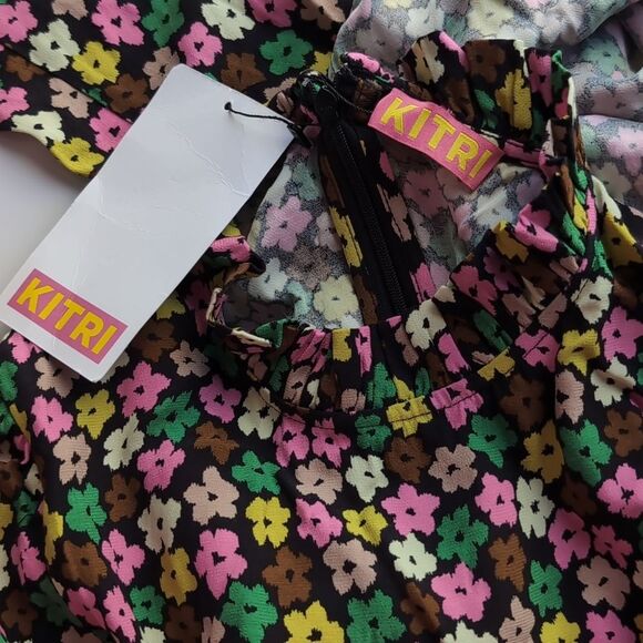 NWT Kitri Danica Multi Blurred Floral Dress M Long Sleeves - Picture 9 of 12